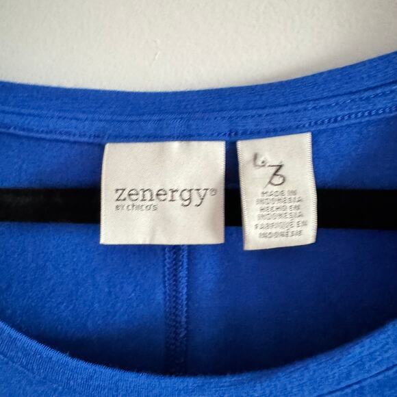 Zenergy by Chico's Top Blue Round Neck Asymmetrical 3/4 Sleeve Women's Sz 3/XL - Picture 3 of 4